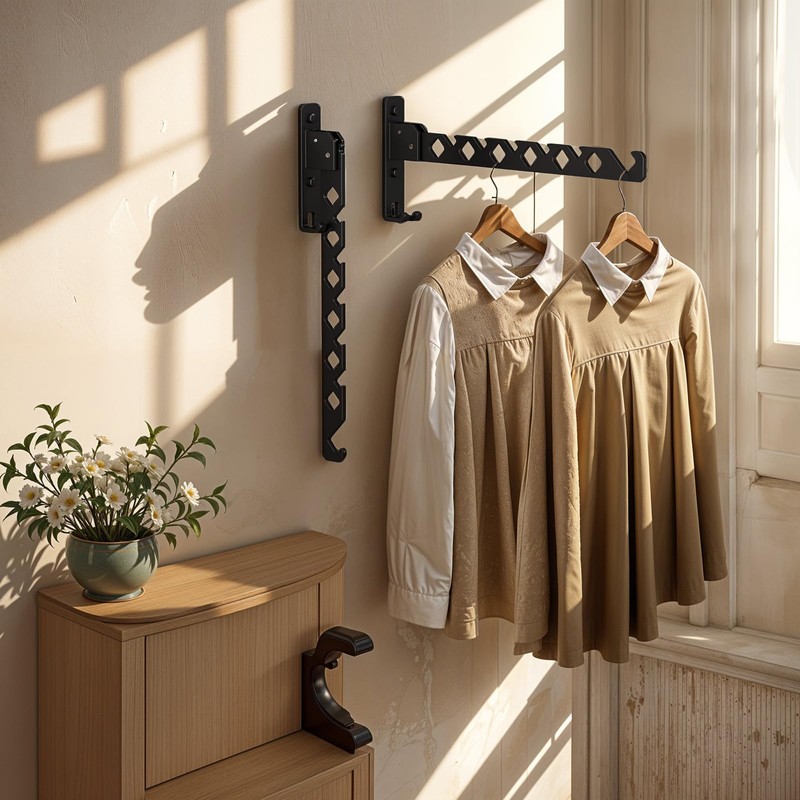 2 Pack Wall Mount Coat Hanger Holder Black Clothes Drying