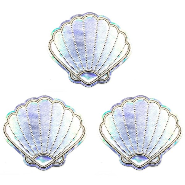 Kleenplus 3pcs. Beautiful Pearl Seashell Mermaid Cartoon Patch Shells Embroidered