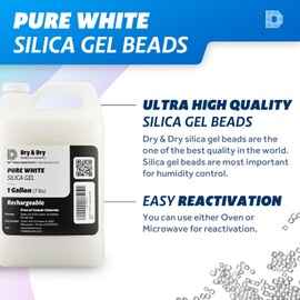 Dry & Dry [14 LBS Premium Pure & Safe White Silica Gel Beads(Industry Standard 3-5 mm) Silica - Rechargeable Silica Beads, Silica Gel, Desiccant Beads