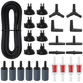 Pawfly Aquarium 7.5 M Black Airline Tubing Standard Air Pump Accessories Set with Air Stone Cylinders Connectors Suction Cups and Check Valves for Fish Tank Aeration Setup