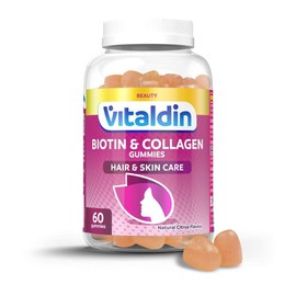 VITALDIN Biotin & Collagen Gummies – Beauty Supplement – 2500 mcg Biotin, 100 mg Collagen, Vitamins C + E – 60 Chewable gummies (1 month supply), Citrus Flavour – Hair & Skin Support – Gluten Free