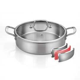 Yeksum 5QT Saute Pan with Lid, 3-Ply Frying pan with Lid large skillet with lid, 12inch Deep Fry Pan, Healthy 18/10 Frying Pan Stainless Steel, Oven & Dishwasher Safe