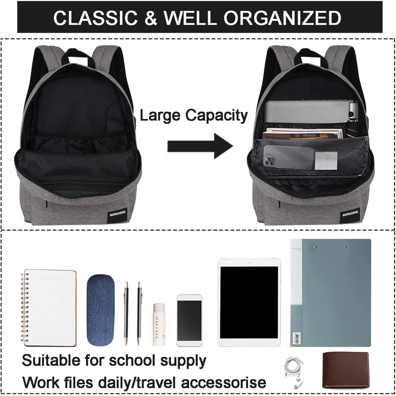 SUPACOOL Lightweight Casual Laptop Backpack for Men and Women, classic