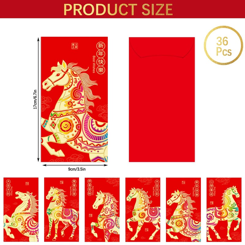 36 Pcs Chinese New Year Red Envelopes, Red Packets Lunar
