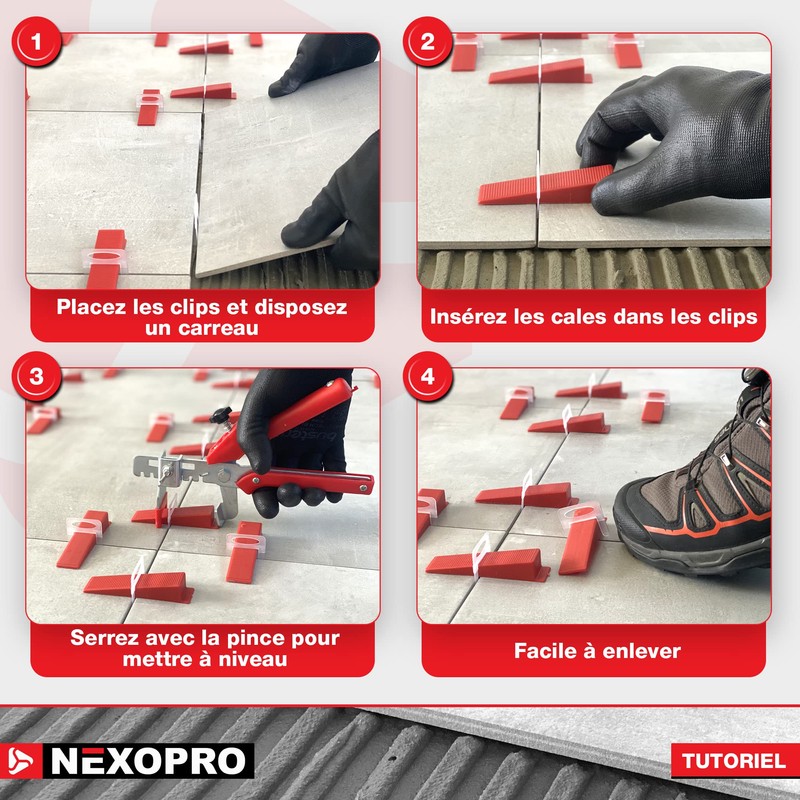 NEXOPRO® Tile Leveling Kit - 300 Clips/Spacers (1mm) - Reusable