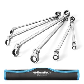 DURATECH Extra Long Flex-Head Ratcheting Wrench Set, Double Box End Wrench Set, 6-Piece, Metric 8-19 mm, CR-V Steel, with Pouch