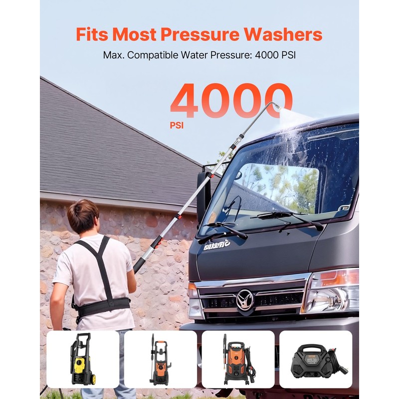 VEVOR 25 FT Pressure Washer Telescoping Wand, with Power Washer