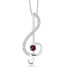 Gem Stone King Treble Clef Music Note Pendant Necklace Set in 925 Sterling Silver For Women By Keren Hanan | Round 3MM Gemstone Birthstone and White Moissanite | with 18 Inch Silver Chain