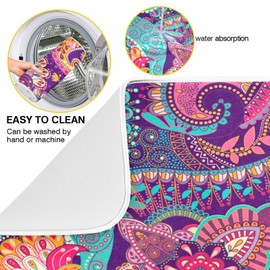 Kcldeci Indian Bohemian Mandala Dish Drying Mat Absorbent Reversible Microfiber Drying Mat Colorful Boho Floral Pattern Paisley Machine Washable Dish Drying Pad for Kitchen Counter Large 18x24 inch