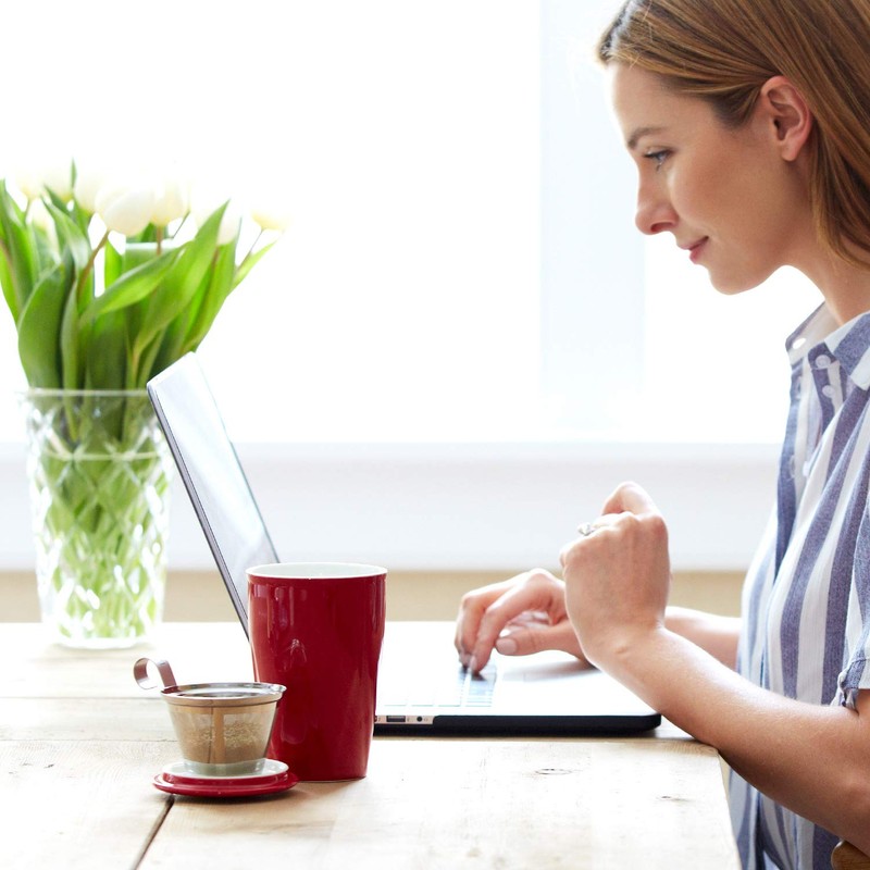 Tea Forte Double-Walled Ceramic Kati Cup, Removable Stainless Steel Infuser