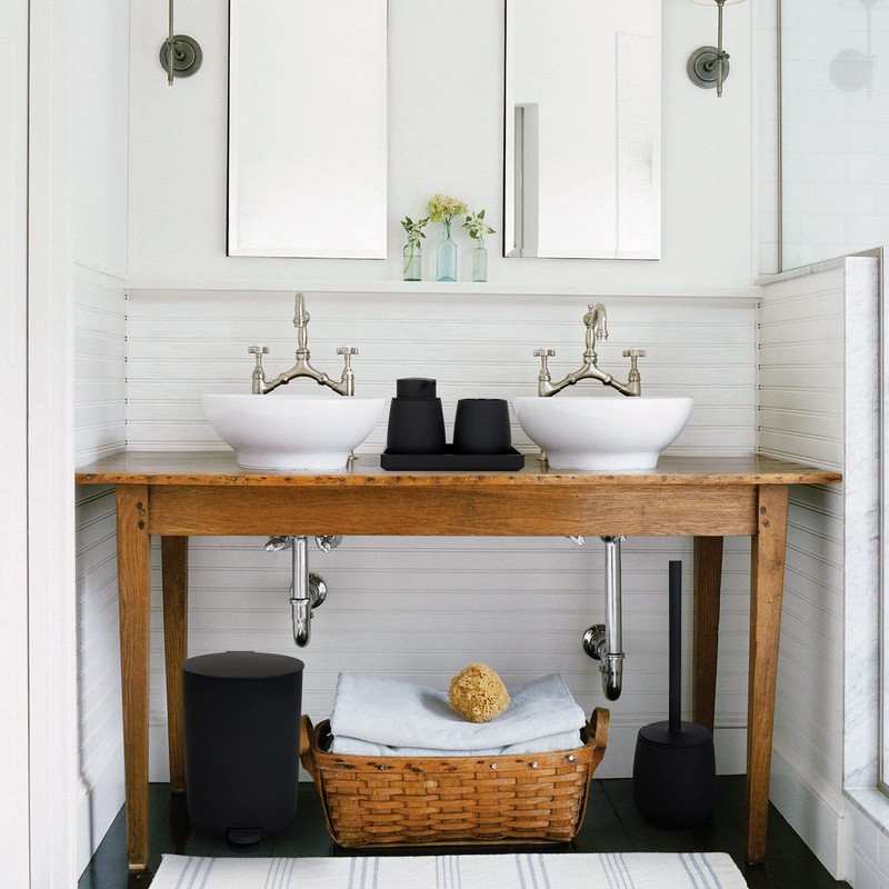 GAHEFY Black Bathroom Accessories Set with Small Trash Can 3