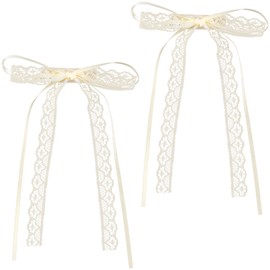 CustomyLife 2Pcs Beige Lace Hair Bow Clips Cute Coquette Snap Barrettes Bowknot Hair Ribbon for Women Valentines Wedding Prom Decorative Accessories
