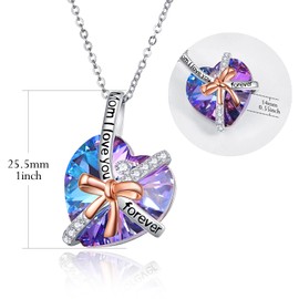 TANGPOET Mom Gifts for Women Sterling Silver Mother Necklace Mom I Love You Forever Crystal Jewelry Birthday Gifts for Mother Wife Her