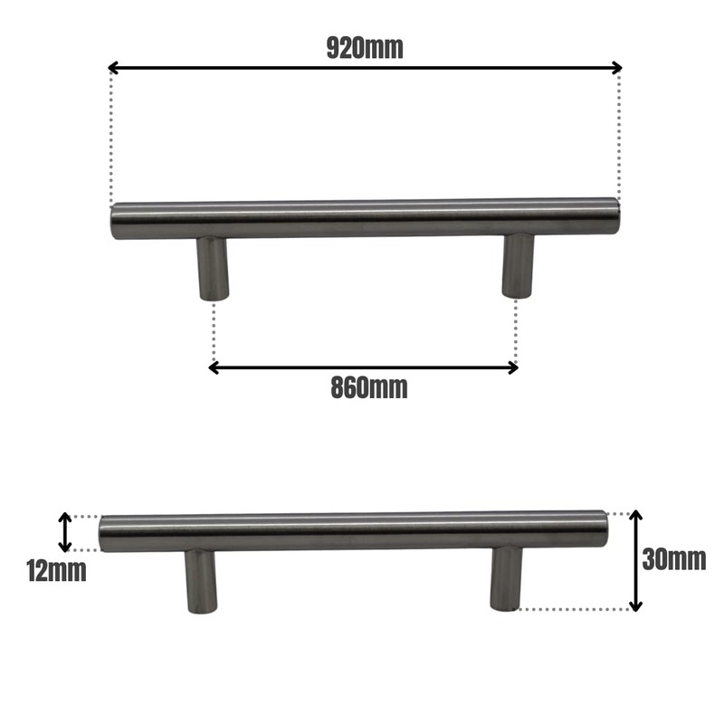 VIBE 12mm Cabinet Pull Handle 920mm (860mm Centre) on Satin