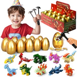 TMIXIU 10 Pack Dinosaur Surprise Egg Building Blocks Set, Smashable Golden Eggs Mini Dino Bricks STEM Educational Construction Kit, Party Favor Birthday Gift for Boys & Girls Ages 6+
