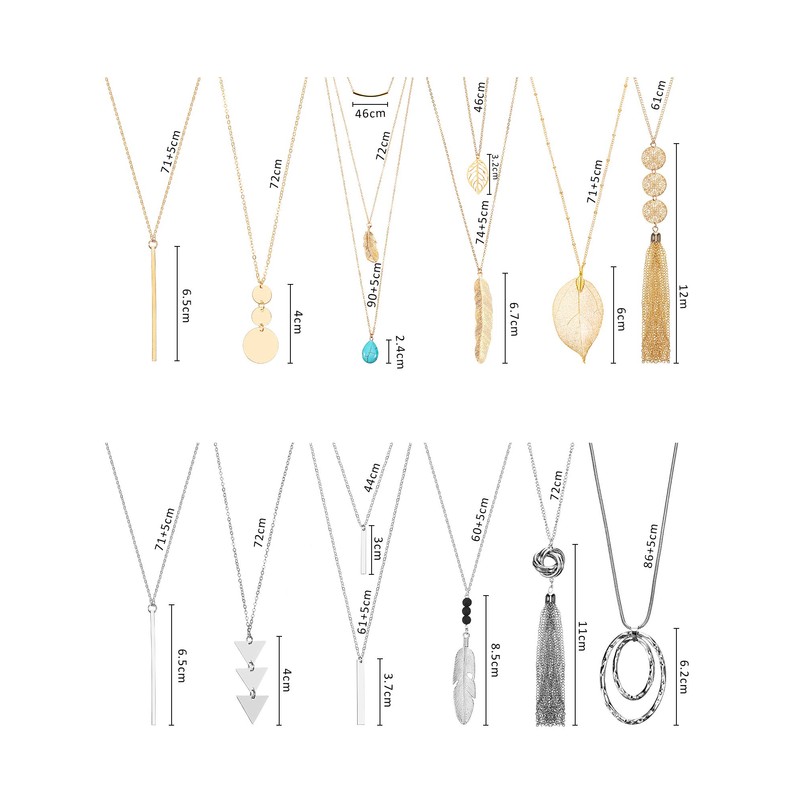 Hicarer 12 Pieces Long Pendant Necklace Set Y Tassel Leaf