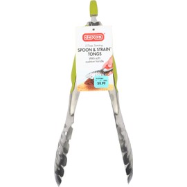 Dexas Spoon and Strain Stainless Steel Slotted Tongs, Green Handles