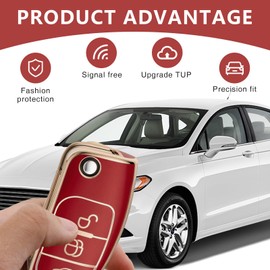 Asheyya Car Key Cover Cases Keychain for Ford 3, TPU Key Fob Cover Compatible with Focus Fiesta Galaxy Kuga C-Max S-Max Mondeo MK4 Focus (Red)