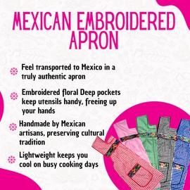 Cuitáxi Traditional Mexican apron for women with pockets beautiful flower embroidery - Mandiles para mujer de cocina mexicanos - Mexican style aprons for women