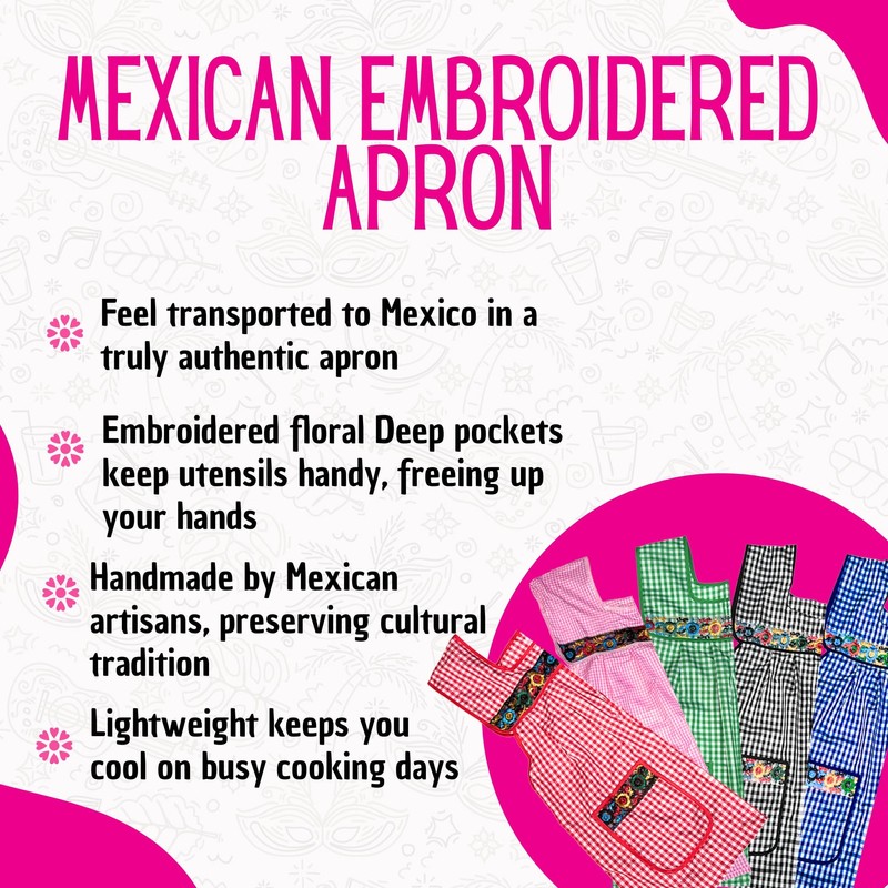 Cuitáxi Traditional Mexican apron for women with pockets beautiful flower