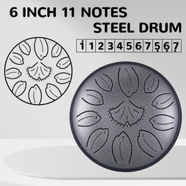 TUOKING Rain Drum for Outside Steel Tongue Drum 6 Inch 11 Notes C Key Handpan Drum for Adults and Beginners Sound Healing Musical Instrument for Meditation, Yoga, Music Lovers(Silver)