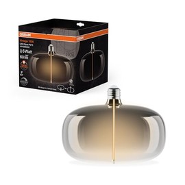 OSRAM Vintage 1906 Big Elipse is a dimmable LED lamp with filament in elliptical shape, it offers 4W for 60lm, E27 fitting, smoke design, 215mm diameter, colour rendering CRI 80, 1800K
