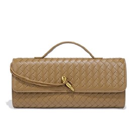 KUNGFUMA Women's for Woven Evening Bags Vegan Leather Clutch Handbags, Trendy Crossbody Bag Clutch Purses (Khaki)