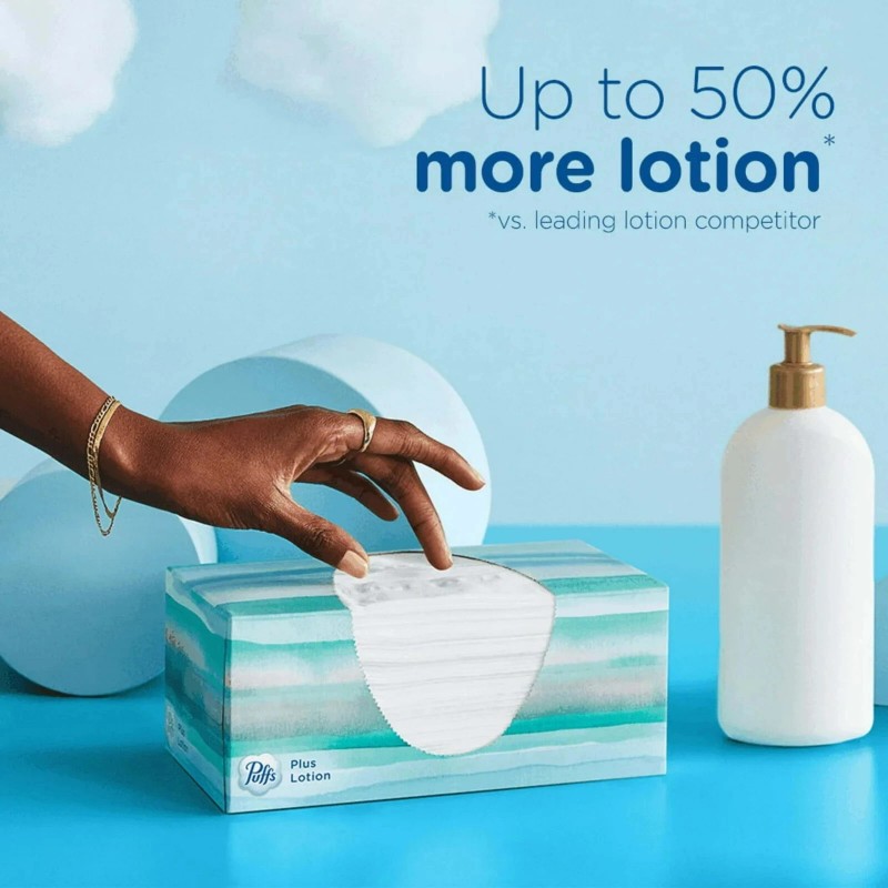 Puffs Plus Lotion Facial Tissue, 6 Family Size Boxes, 124