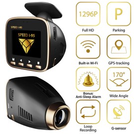 Dash Cam Dash Camera for Cars 1296P FHD - SPEED I-95 Car Camera Dash Cam Mini Front Driving Recorder, GPS, WiFi, Night Vision, Loop Recording, Parking Monitor, 170°Angle