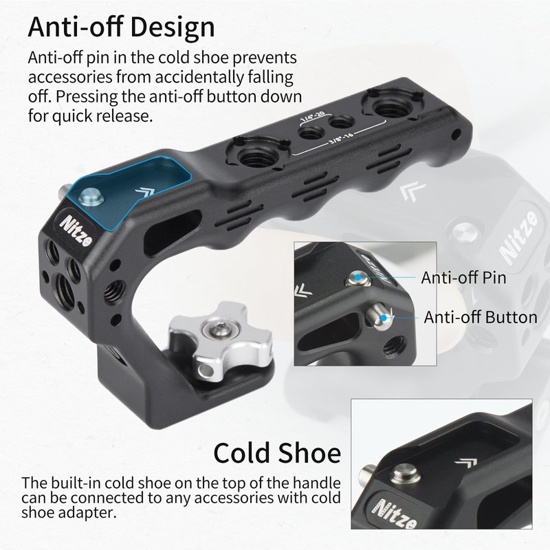 Nitze Cold Shoe Top Handle, Mini Handle Grip with Cold