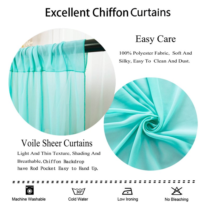 DUOBAO Mint Green Sheer Chiffon Curtains 29x108-Inch 2 Panels Chiffon