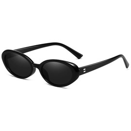 IKANOO Retro Oval Sunglasses for Women Men Vintage Small Oval Sunglasses 90s Style Shades (Black)