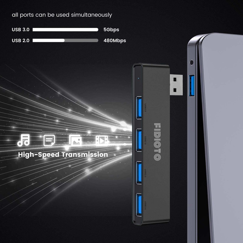 USB Hub, Fidioto 4 Port USB Adapter(1 * 3.0 Hub,