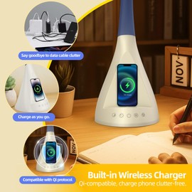 AlatinGlow All-in-One Desk Lamp | Touch Control & Wireless Charger, 360° Gooseneck Adjustable, 5-Level Dimmable + 5 Color Modes, 10W Fast USB Charging Light for Home, Office, Bedroom (White)