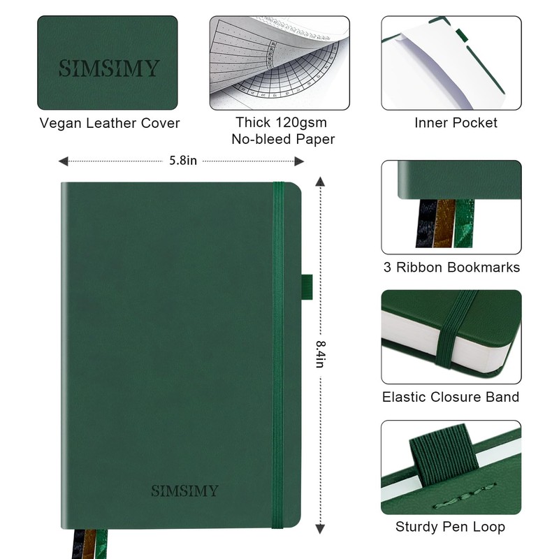 SIMSIMY Dotted Journal Notebook with Premade Bullet Templates, Pre-made Dot