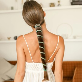 Elastic Spiral Hair Ties for Long Thick Curly Hair, 27" Soft Pony Tails Wrap Hair Tie Colorful Braided Ponytail Holders for Women Girls Stretchy Hair Bands for Wind Sports Motorcycle Skiing -Single