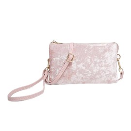 JEN & CO. Riley Velvet Crossbody Bag - Elegant Clutch Purse with Detachable Wristlet & Strap, Evening Purses for Women, Pink
