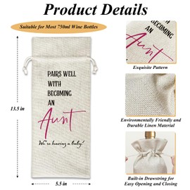 Pregnancy Announcement Wine Bag Pairs Well With Becoming An Aunt Wine Bag, Gifts for Sister Wine Bottle Bags, Baby Announcement Gifts For Sister, 1Pc Reusable Wine Gift Bags With Drawstrings -11