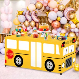 School Bus Decorations, 6 FT Large Back to School Table Cloth, First Day of School Decorations Tablecloth, Yellow School Bus Theme Decor Table Cover and Backdrop for Birthday Party Favor