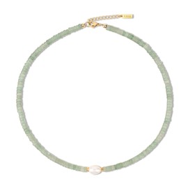 COAI Women's Freshwater Pearl Choker, Green Aventurine, Aventurine