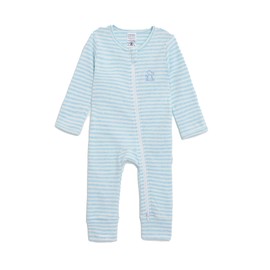 Baby Onesie, 100% Organic Cotton, Double Zipper, Long Sleeves, Mittens, Tag-less (Blue, 0 (6-12M))