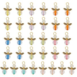 PH PandaHall 32pcs Angel Wing Charms, 8 Colors Angel Wing Pendants Guardian Angel Beads Charms Glass Angel Charms Easter Dangle Angle Pendants for Jewellery Necklace Bracelet Earring Making DIY Craft