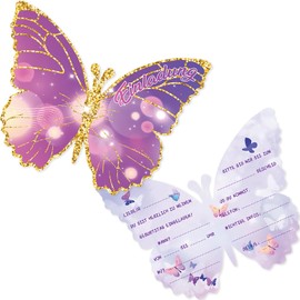 Tixlux 12 Butterfly Invitation Cards for Children's Birthdays, 12 x 10 cm, Birthday Invitations for Girls and Boys, Children's Birthday Party Invitations, Children’s Parties, German Version
