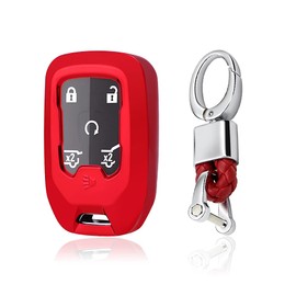 SANRILY 4/5/6 Buttons for 2019 2018 GMC Terrain Sierra 1500 2500HD 3500HD Acadia Yukon Key Fob Cover Keyless Full Protection Key Case Shell for Chevry Suburban Tahoe with Keychain Red