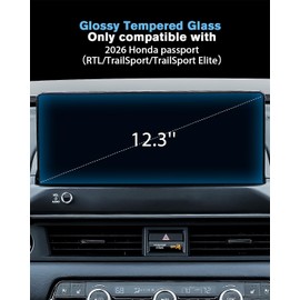 WEIPIN For 2026 Passport (RTL/TrailSport/TrailSport Elite) Screen Protector 12.3 Inch Glossy Tempered Glass Touchscreen *1 Accessories 9H Hardness Glass - No More Scratch&Fingerprint