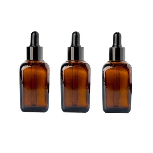 ericotry 3PCS 50ml Empty Refillable Square Amber Glass Droppers Essential