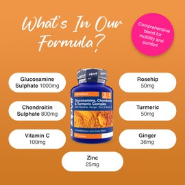 Zipvit Glucosamine and Chondroitin High Strength Complex with Turmeric, Vitamin C, Rosehip, Ginger & Zinc. Joint Supplements 180 Capsules