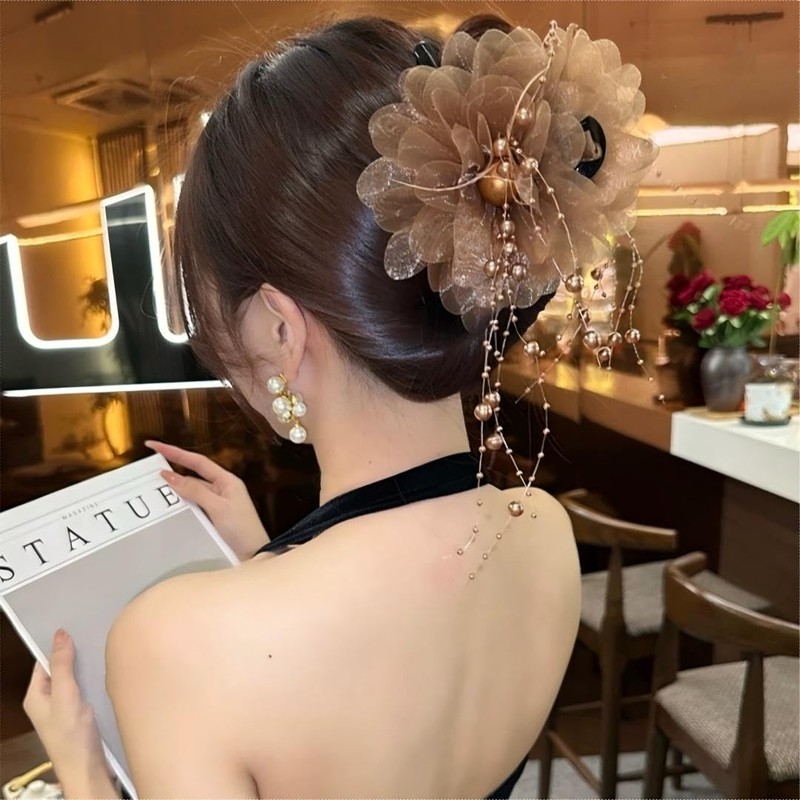 WENJESO Women's Shark Clip, Feather Hair Accessory, Peony Tassel, Hair