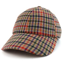 Trendy Apparel Shop Plaid Checker Wool Blend Unstructured Baseball Cap - Beige
