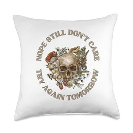 Birdie's Nest Lake Designs Skull with Flowers Design Nope Still Don’t Care Throw Pillow, 18x18, Multicolor
